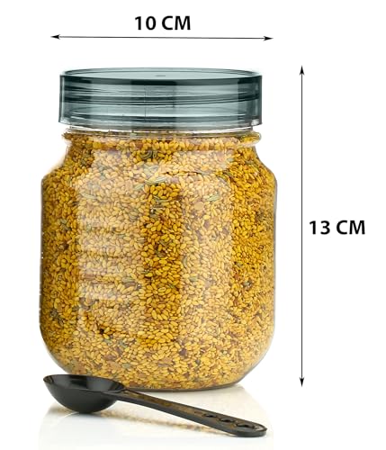 Image of Plastic Pet Storage Jar Set (750ml) with Spoons, Air-tight, Design - Kitchen Container (BLACK 3)
