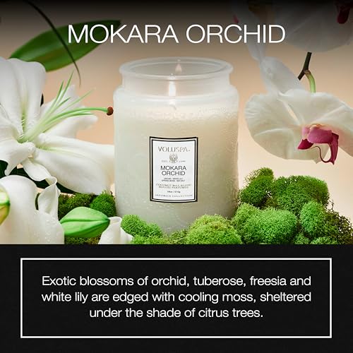 Image of Voluspa Mokara Orchid Large Scented Candle Jar 18 Oz, 100 Hr Burn | Vegan Coconut Wax Blend With Natural Wick, USA Poured Gift for Hosts, Fragrance Lovers, Relaxed Rooms & Daily Ambience Use