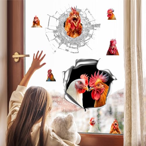 Image of Kazova Funny Chicken Car Stickers 10 Pcs 2 Sheets Rooster Decals Prank Humor Vinyl for Car Window Bumper Truck Laptop Farm Animal Poultry