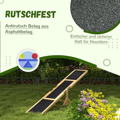 PawHut Hundewippe, Hunde Agility Wippe aus Holz, rutschfest Hunde Agilitäts Rampe für Hunde unter 30 kg, wetterfest Hundetraining Outdoor Hundesport für Balance, 180 x 30 x 30 cm Gelb