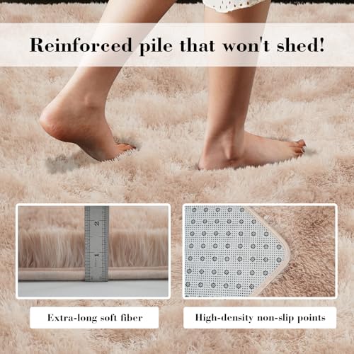 Fluffy Rug Shaggy Area Rug, Mottling Beige 5x8 Area Rugs for Bedroom, Small Bedside Rug, Soft Fluffy Shaggy Entryway Throw Rugs for Living Room Bedroom Kids Room Home Decor