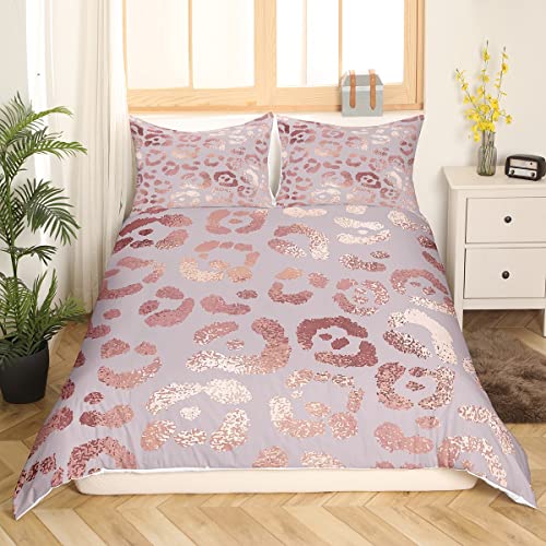 Homewish Cheetah Print Bedding Sets King,Rose Gold Colored Leopard Print Comforter Cover,Luxury Pink Sequin Duvet Cover,Safari Animal Bedding,Ultra Soft Cozy Durable Quilt Cover - Image 3