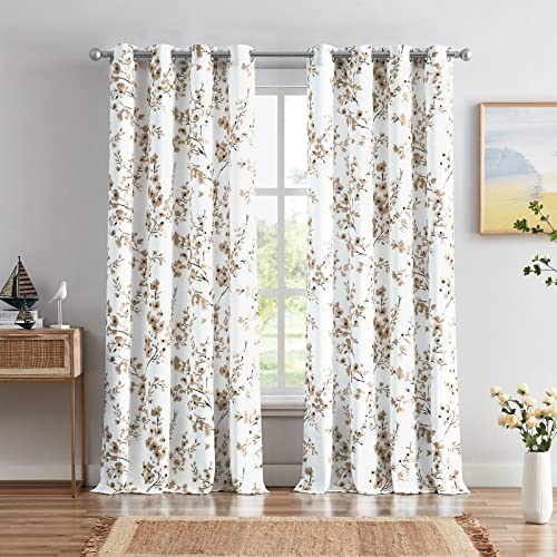 Melodieux Lot de 2 Rideaux à œillets décoratifs à Motif Floral pour Salon, Ferme, 132 x 243 cm, imprimé Fleur d'abricot café