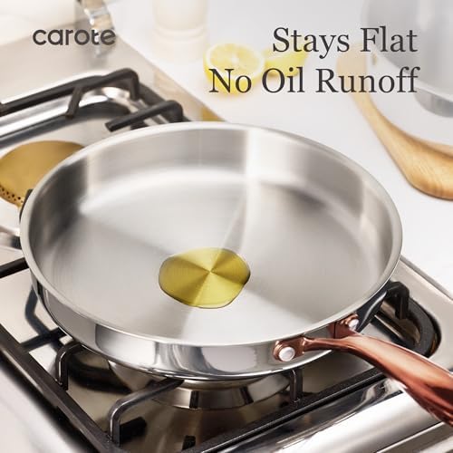 CAROTE 10" Tri-Ply Stainless Steel Frying Pan, Non-Toxic Fry Pan Egg Pan Omelet Pans, Oven Safe, Induction, Ceramic and Gas Cooktops Compatible, Silver - Thumbnail 5