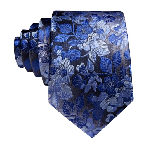 Image of Barry.Wang Floral Ties for Men Flower Necktie with Tie Clip Formal