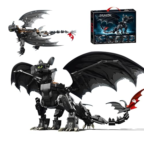 QuirkQuest Nachtschatten Ohnezahn Drachen Bausteine Bausatz, 1026Stück Tiere Klemmbausteine Kit, Cooler Drache Film Geschenke Modell Spielzeug, Geschenke für Kit Teenager Erwachsene