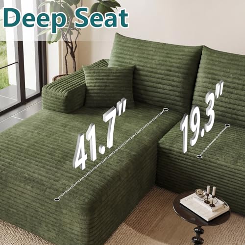 Image of 95 inch U-Shape Cloud Couch, Modern Modular Sectional L-Shape Sofa with Ottoman, Corduroy Upholstered Couches Deep Seat Sleeper Chaise Longue for Living Room, No Assembly Required(Green, Left Facing)