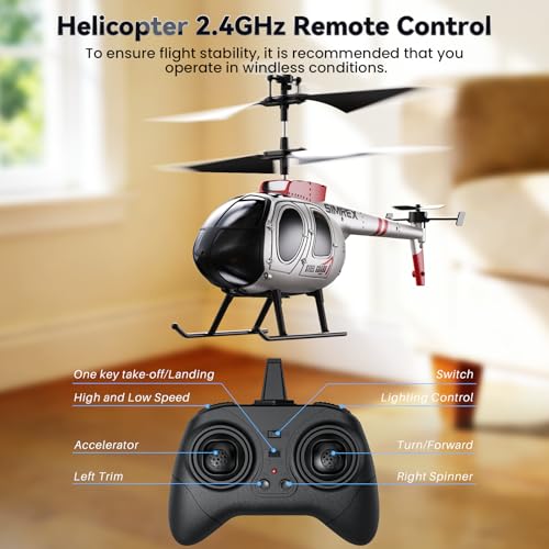 Image of SIMREX RC Helicopter Toy for Kids & Beginners - Altitude Hold, 2 Speeds, Rechargeable with 2 Batteries, Indoor /Outdoor Hands-on Play, Ideal Gift for Boys Girls