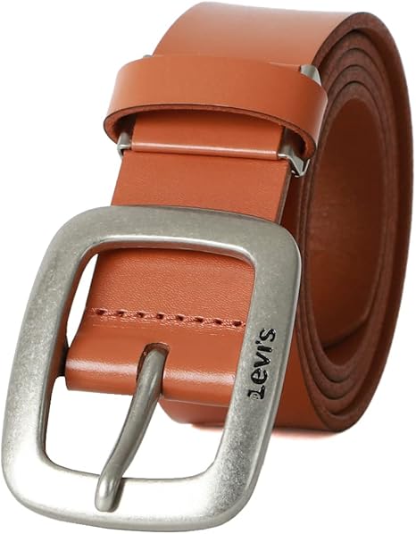Amazon リーバイス ベルト メンズ 牛革 レザー シンプル カジュアル バック ブランド ロゴ刻印 サイズ調節可能 ブラウン Free ベルト 通販