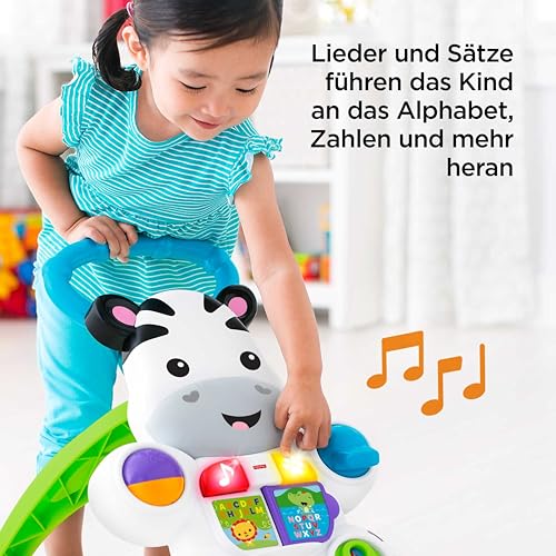 Fisher-Price Lern mit mir - Zebra Lauflernwagen, musikalisches Aktivitäts- und Gehspielzeug mit Lerninhalten, ab 6 Monaten, Deutsche Version, Reduzierte Verpackung, HBW56 – Bild 6