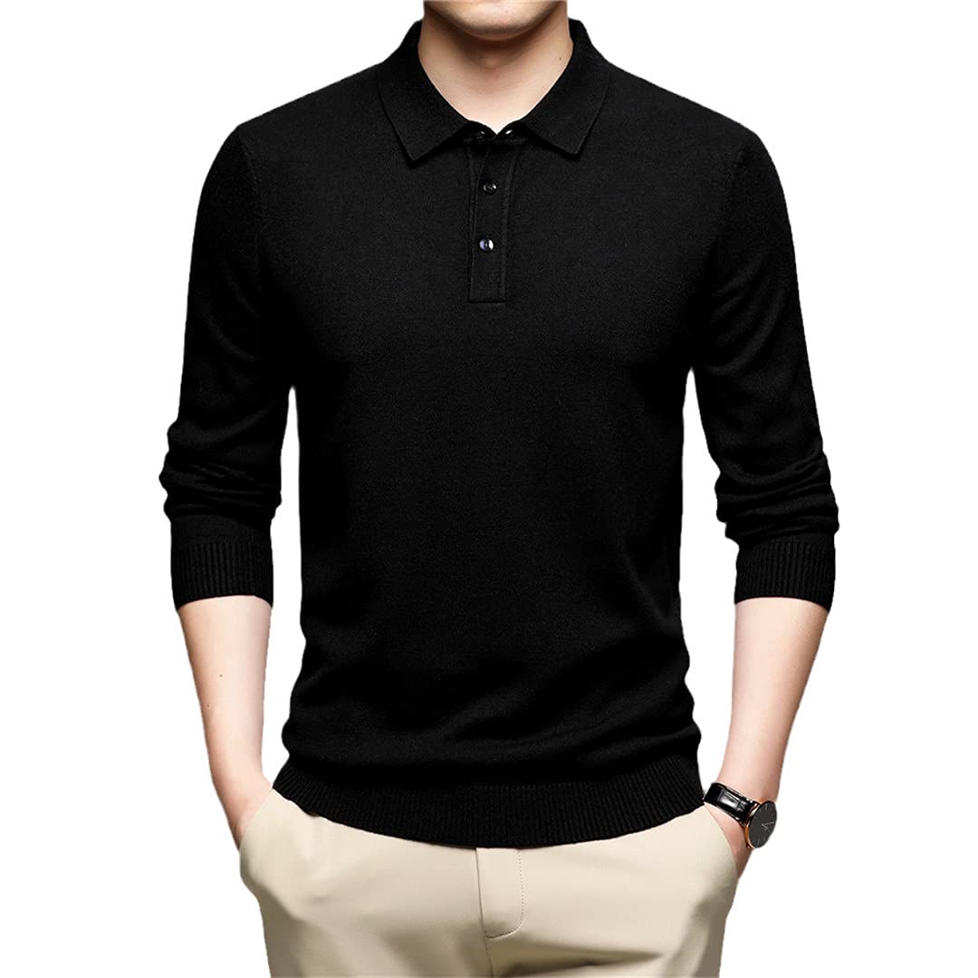 Jersey de punto de otoño e invierno Turn-Down cuello suéter jersey hombres ropa, Negro, M