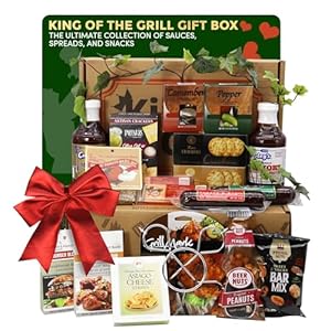 Gift Basket Village King of The Grill Gift Box with Seasonings & Sauces, Cheese Spreads Crackers, Sausages, Nuts & Dip Mix, BBQ gift basket for Memorial Day, Fourth of July, Labor Day, Patriot Day