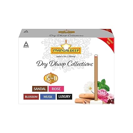 Mangaldeep Dry 5 In 1 Value Sandal, Rose, Blossom, Musk & Luxury Rosewood Dhoop Sticks (20 cm, 80 gm, 72 Pieces)