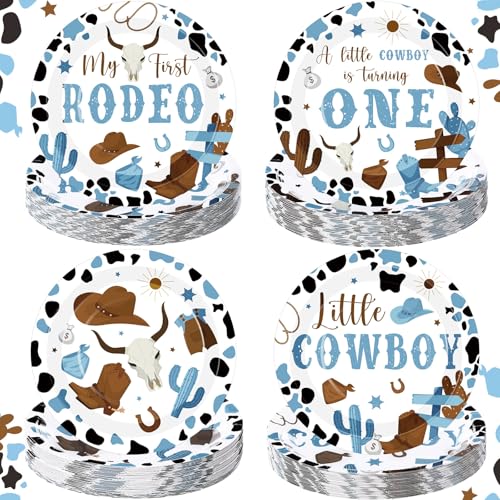 Suttmin 80 Pcs Western Cowboy Paper Plates Western Cowboy Party Decorations Wild West First Rodeo Party Supplies Dessert Plates Birthday Dinnerware Baby Shower Decorations