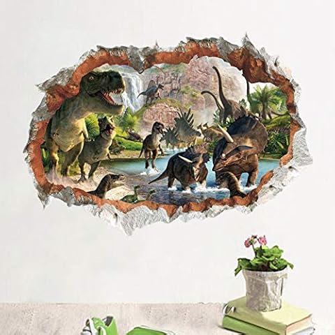 Wajade Dinosaur Wall Stickers for Boys 3D Smashed Wall Decals Peel and Stick Removable Wall Art Decoration for Boys Nursery Bedroom Living Room Cover
