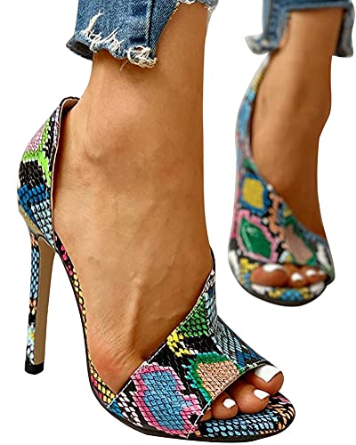 ORANDESIGNE Verano Mujer Artificial PU Punta Abierta Sexy Roma Tacones Altos Sandalias Pumps Peep Toe Sandalias Boda Fiesta de Baile Zapatos de Tacón A Multicolor 38 EU
