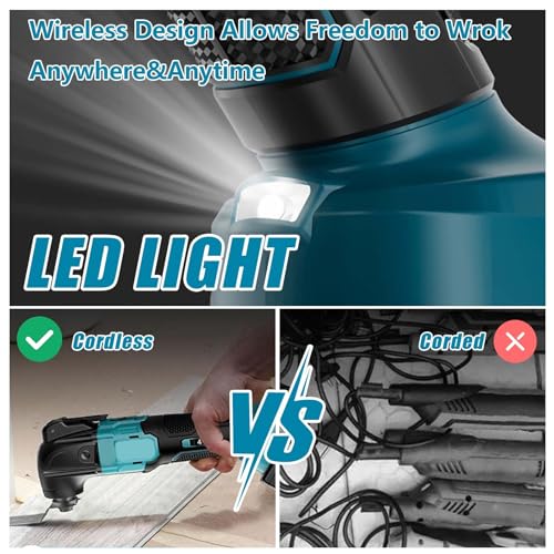 Akku Multifunktionswerkzeug, Oszillationswerkzeug 6 Einstellbare Geschwindigkeiten 8500-22000RPM, Multitool mit 2 x 3000mAh Akku, 4°Oszillationswinkel, zum Schneiden, Schnitzen, Bohren, Schleifen – Bild 8