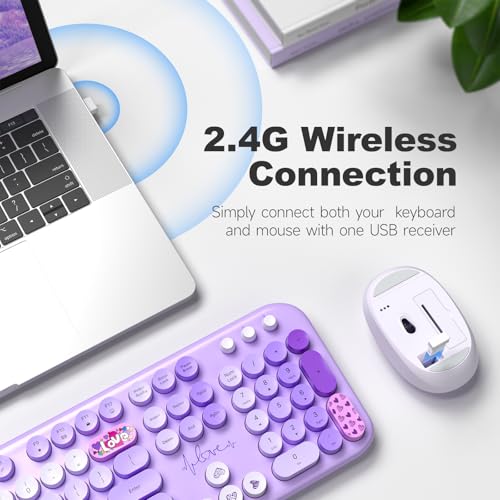 Image of MOFII Wireless Keyboard and Mouse Combo, Full-Size Retro Typewriter-Style Wireless Keyboard with Optical Mouse for Computer /Laptop /Windows /Mac (Purple Mixed)