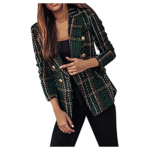 Winter Coats for Womens Fall Tops Plaid Print Jackets Long Sleeve Outerwear Coats Buttons Down Blazer