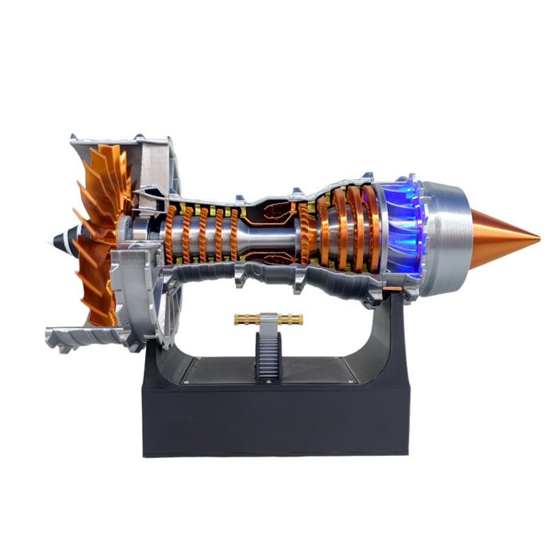 TinyWizTo Trent 900 Simulated Functional Turbofan Aircraft Engine Model Kit, Blue LED Light (Rechargeable Version/50+PCS/Brass Color)