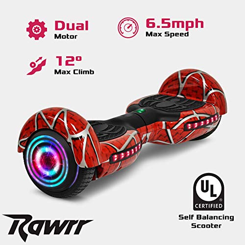 Rawrr Hoverboard Self Balancing Scooter With Led Wheel Lights And Bluetooth Speakers For Kids And Adults Hoverboard For Kids Ages 6-12, Unique Red Pattern #TOP3