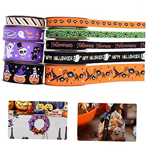 NIDONE Halloween Wikkellint 4,5 M Bedrade Edge Ghost Pumpkin Spider Grosgrain Gift Lint 9pcs - Image 4