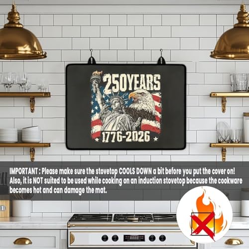 Image of Poceacles 4th of July Stove Top Cover Electric Glass Stove Top Mat Heat Resistant Non-slip Cooktop Protector Multipurpose Counter Top Protector Cover, Statue of Liberty Eagle American Flag