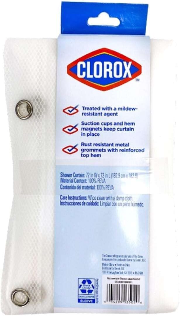 Clorox Treated Premium Clear Shower Curtain Liner 70"x72" with Weighted Magnetic Hem, Lightweight Waterproof PEVA for Bathroom Tubs and Stalls, Machine Washable
