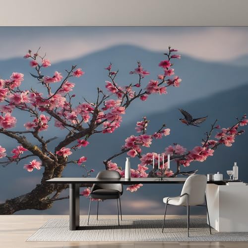 Papier peint fleurs de cerisier pour cacher les défauts du mur
