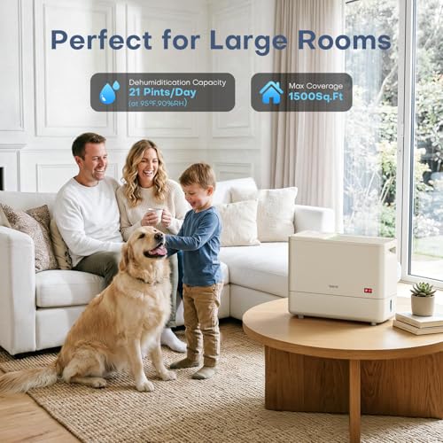 Image of Dehumidifier for Basement with Drain Hose and 1.2 Gal Tank, Max 21 Pints /D | 2025 German iF Design Award, 1500 Sq.Ft Dehumidifiers for Home RV Bathroom Bedroom, Child Safety Lock, Auto Shut Off
