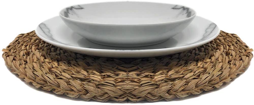 MGE - 4x Tovagliette Rotondi da Tavola - Sotto Piatti da Tavola in Vimini - Set di 4 Tovagliette Pranzo - Sottopiatti Rotondi Eleganti - Sottopiatto Rotondo - Tovagliette Rotonde