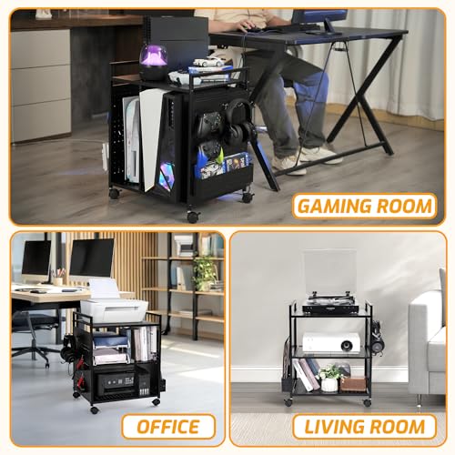 PLKOW Record Player Stand Audio-Video Organizer Rack, Rolling Media Stand for Vinyl Display, AV Components, Game Discs, Controllers & Headphones (Black) - Image 5