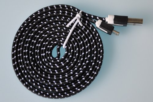 New Tech Junkies 2m (6ft) Flat Woven Charging Data Sync Cable for MICRO