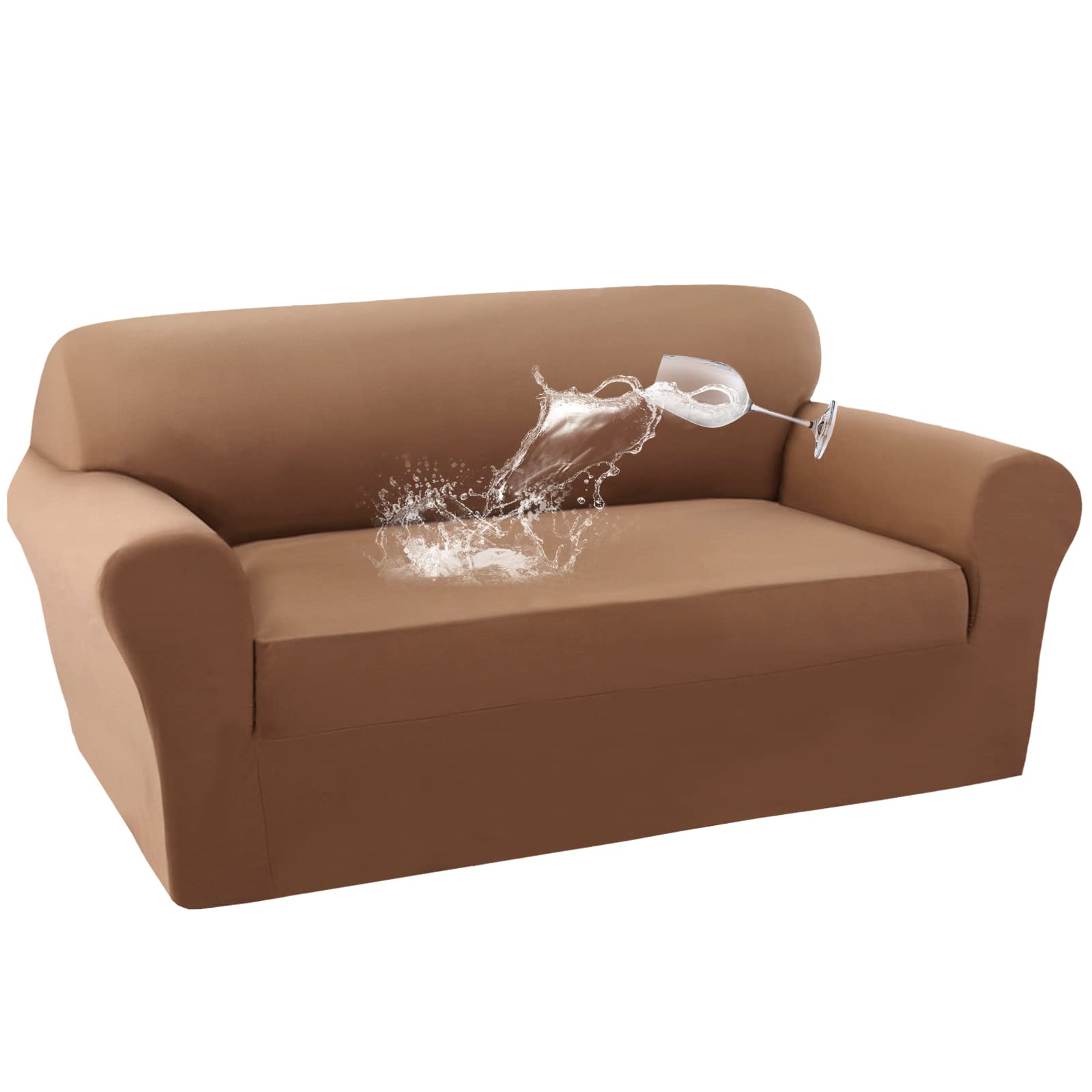 Turquoize 100% Waterproof Couch Covers Dual Waterproof Sofa Cover for Pets Stretch Sofa Slipcover for 2 Cushion Couch Leakproof Sofa Protector Feature Thick Waterproof Fleece Fabric (Loveseat, Camel)