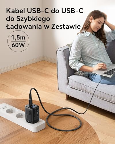 INIU Ładowarka USBC 30 W, 2 Porty [USB-C + USB-A] Zasilacz Sieciowy z Kablem, PD 3.0 Szybka Ładowarka do iPhone 17 16 15 Pro Max iPad Air Samsung S24 S23 Ultra Google itp