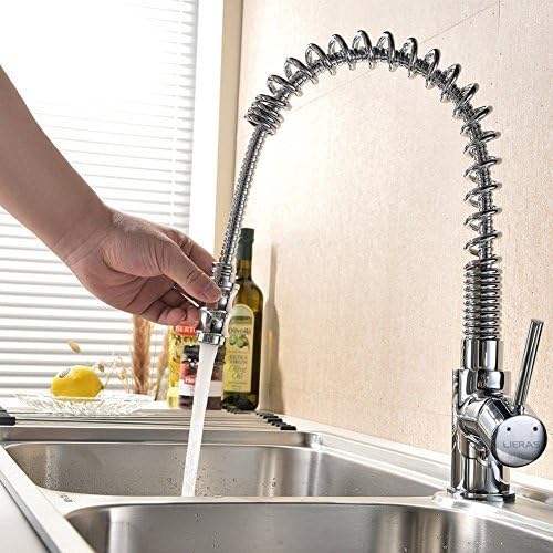 LIERASKitchen Taps Swivel & Spring Spout Pull Out Chrome Polished Kitchen Sink Mixer,Single Handle Bar Taps