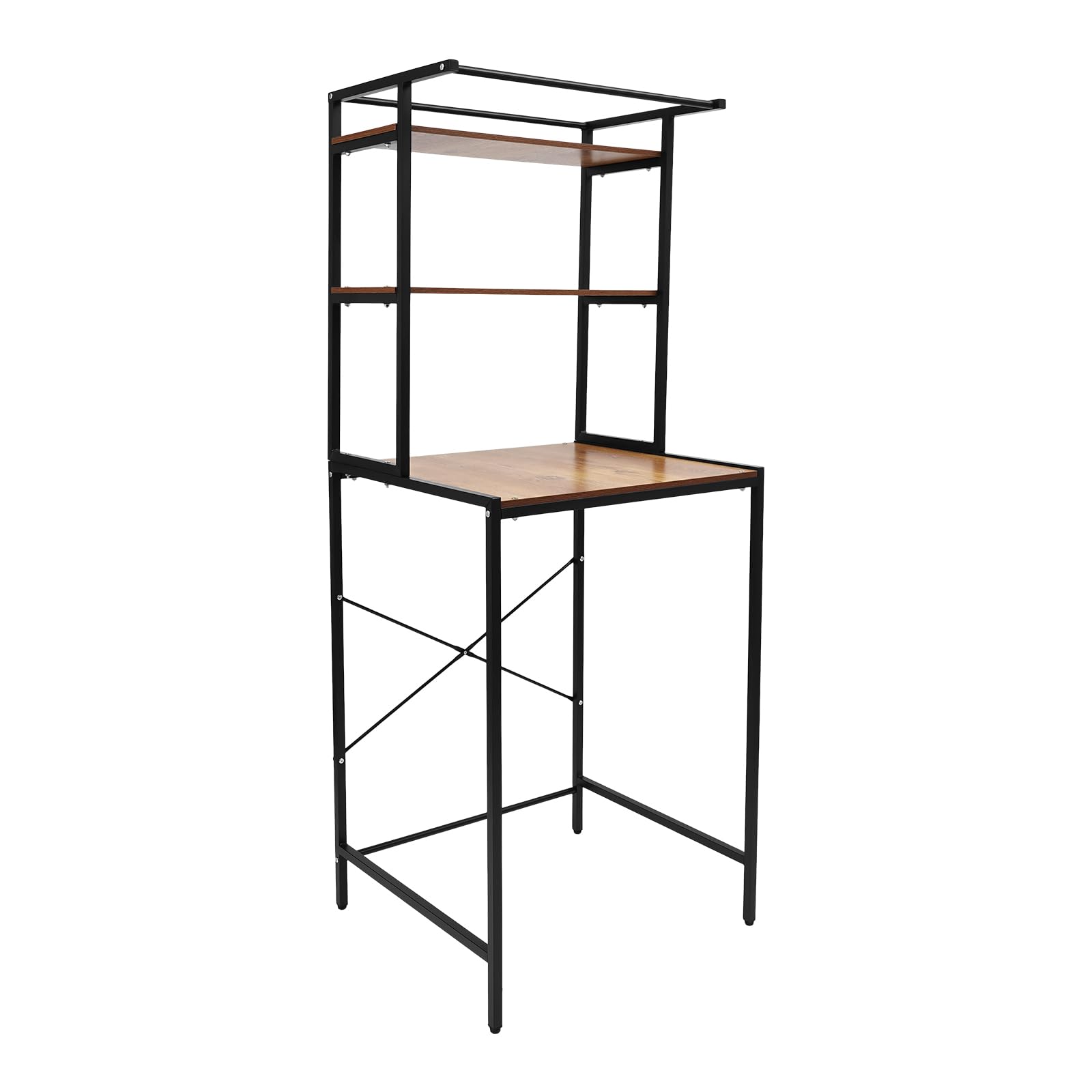 Estantería para lavadora, WC de 3 niveles, en metal y madera, ahorradora de espacio, color: negro