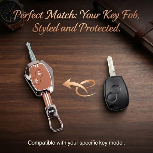 Image of Coll of Fest Premium Metal Silicone Brown Key Cover Compatible with Renault Logan | Duster | Verito | Lodgy 2 Button Smart Key Glow in the Dark