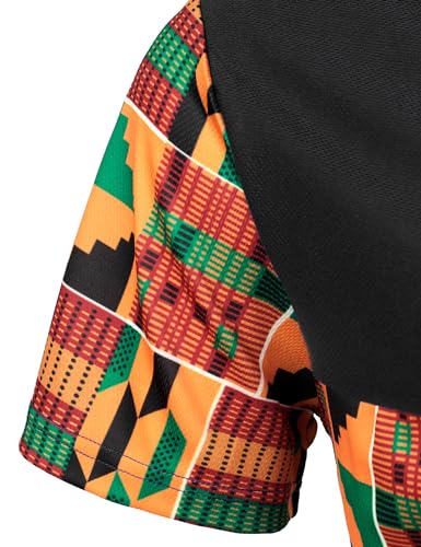 ZEROYAA Men's African Kente Pattern Patchwork T-Shirt Breathable Short Sleeve Dashiki Shirt4