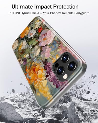 Image of Goodon for iPhone 12 Pro Max Case Cute - Wireless Charging Compatible - Dual-Layer Hard Shell + Silicone Cover - Protective Phone Case with Trendy Designs for Women - Oil Painting Flowers | Dual-Layer Hard Shell + Silicone, Slim Fit Protective Phone Cover with Wildflower Designs for Women Girls