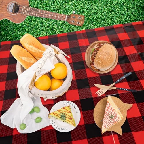 Image of Kesfey 3 Packs Buffalo Check Plaid Table Cloth 54 x 108 Inches Red and Black Gingham Christmas Party Tablecloth Winter Plastic Checkered Tablecover for Dinner Picnic