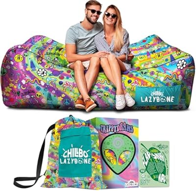 Chillbo x TrippyDraws Lazybone Inflatable Couch - Ultimate Inflatable Lounger for Maximum Chill - The Perfect Blow Up Couch for Music Festivals