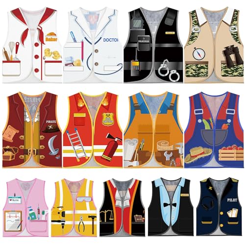 13 piezas de chaleco de carrera para niños, disfraces de rol para niños y niñas, profesiones como médico, bomberos, pirata, policía, piloto, agricultor y más, ideal para carnaval, fiestas temáticas y