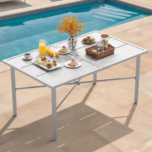 YITAHOME Patio Table Rectangle 59.1"x35.4" Outdoor Tables with Umbrella Hole & Adjustable Levelers All-Weather Outdoor Patio Table with Metal Frame fo