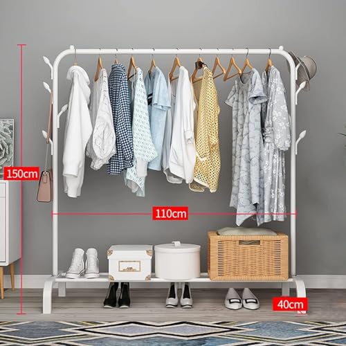 Image of Metal Multifunctional Heavy-Duty Quality Garment Stand Cloth Rack Freestanding Storage Organizer With Bottom Shelves Adjustable Single Pole Coat Hanger (White)