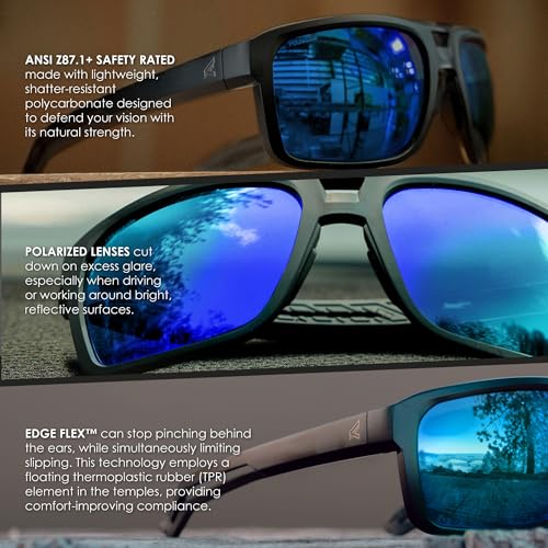 Image of EDGE Highline ANSI Z87 Safety Sunglasses for Men, Polarized for Fishing, Mirrored Tinted Lenses Eyewear, 99% UV Protection