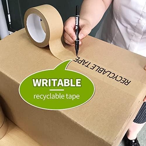 TAPEBEAR Eco-Friendly Kraft Paper Tape, Biodegradable Kraft Paper Tape, Recyclable Writable Packing Tape, Non-Coated Surface for Masking, Sealing, and Packaging Use, 2inch x 60yards, 6Rolls