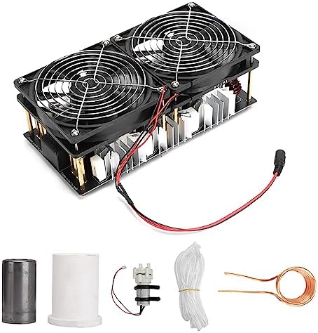 2500W ZVS Induction Heater Module Flyback Driver, PCB Heating Board Large Radiator with Spiral Copper Tube Crucible and Water Pump Pipe 12-48V