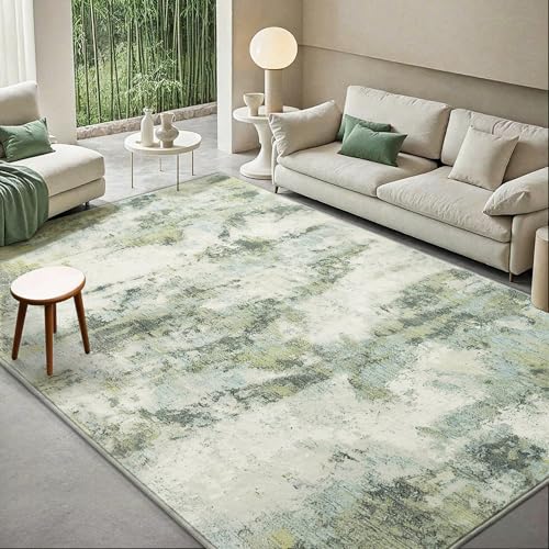 Carvapet 8x10 Large Sage Green Rugs for Living Room Bedroom Dorm, 10 x 8 Washable Green Modern Abstract Low Pile Carpet with Rubber Backing, Foldable, Non Slip Thin Area Rug, Ultra Soft