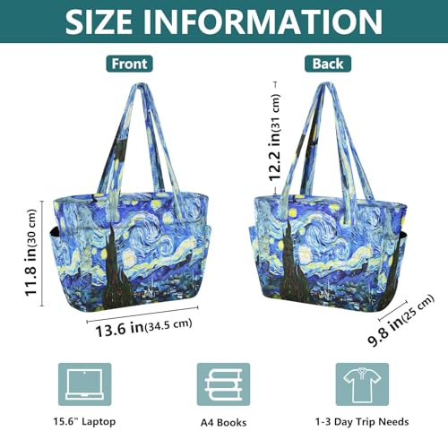 Bolso tote para mujer con estampado de noche estrellada, bolso ligero grande para hombro con cremallera, bolso de mano para trabajo y viaje miniatura 5